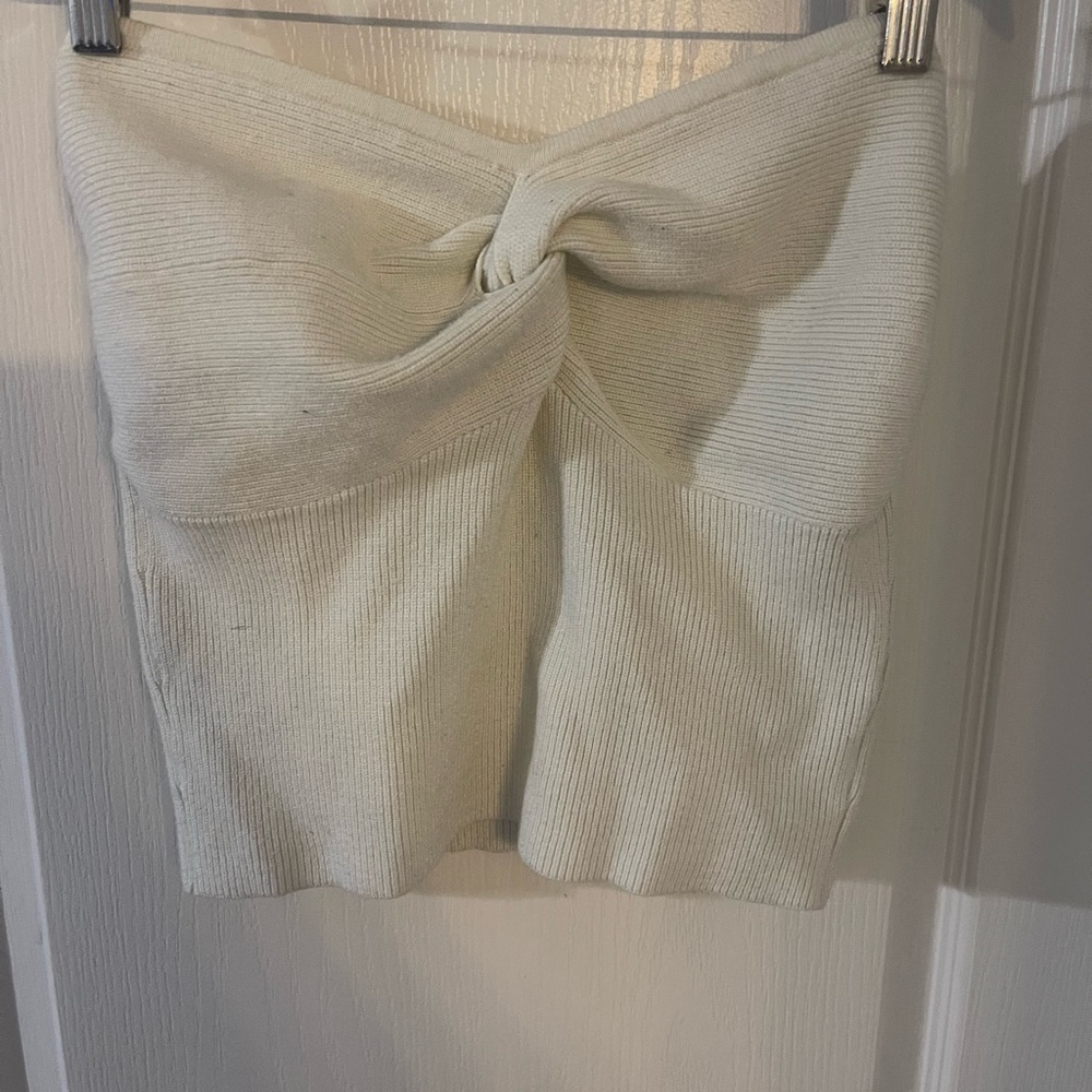 Rip Curl Ribbed Knit Twist Front Tube Top Off‎ White Cream Strapless Medium